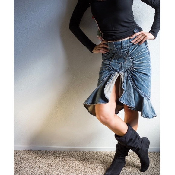 VTG Y2K Miss Sixty Designer Runway Jean Skirt Denim Italy Vintage Small Catwalk - Picture 1 of 14